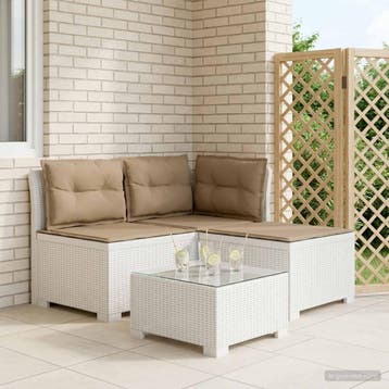 vidaXL 3-Zits Tu bank met Kussens Rattan Look 3-zits PP Wit, Verzenden, Nieuw
