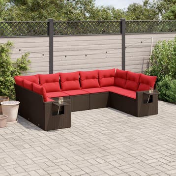 vidaXL 9-delige tuinbankset met kussens, bruin polyrotan, Verzenden, Nieuw