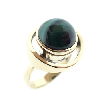 Gouden dames ring met malachiet, Ophalen of Verzenden