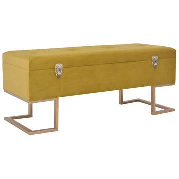 vidaXL Bankje met opbergvak 105 cm fluweel mosterdkleurig, Verzenden, Nieuw