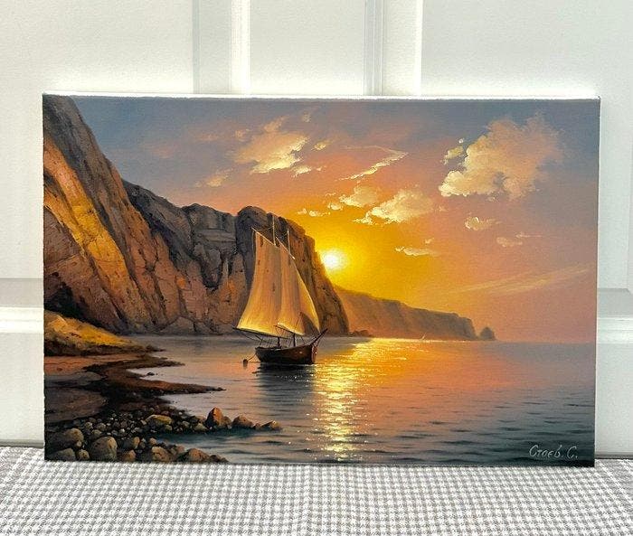 Sergei Stoev (1971) - Sea bay at dawn, Antiquités & Art, Art | Peinture | Classique