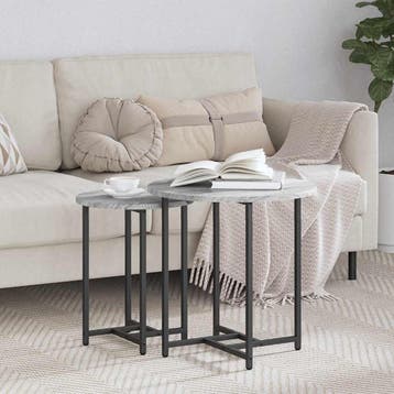 vidaXL Bijzettafelset 2 st Grijs Sonoma en Zwart 50 x 50 x, Verzenden, Nieuw
