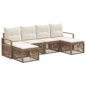 vidaXL Tuinbank Set 6 pcs Beige poly rattan, Verzenden, Nieuw