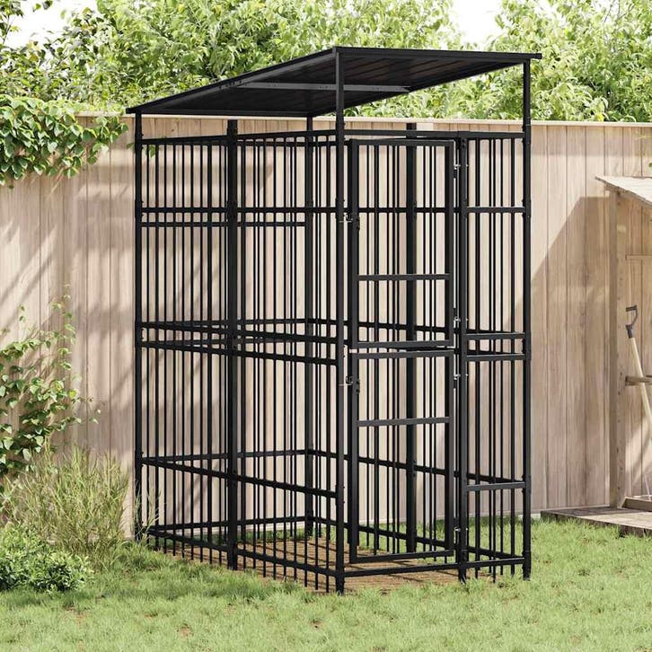 vidaXL Hondenkennel met dak 1,84 m² staal, Animaux & Accessoires, Caisses pour chiens, Envoi