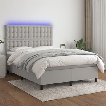 vidaXL Boxspring met matras en LED stof lichtgrijs 140x200, Verzenden, Nieuw