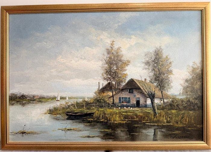G. J. Ernens (1935-2020) - Rivierlandschap, Antiek en Kunst, Kunst | Schilderijen | Klassiek
