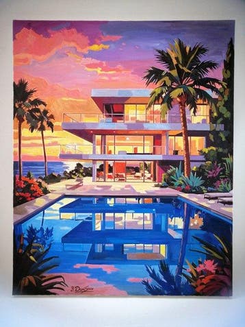 Yuri Denissov - Villa en bird de mer au coucher du soleil