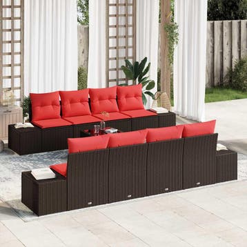vidaXL Tuinbank Set 9 st Beige en Rood poly rattan, Verzenden, Nieuw