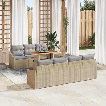 vidaXL Tuinbank Set 8 st Beige Poly rattan, Verzenden, Nieuw