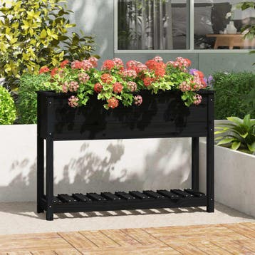 vidaXL Plantenbak met schap 111,5x34,5x81 cm massief, Verzenden