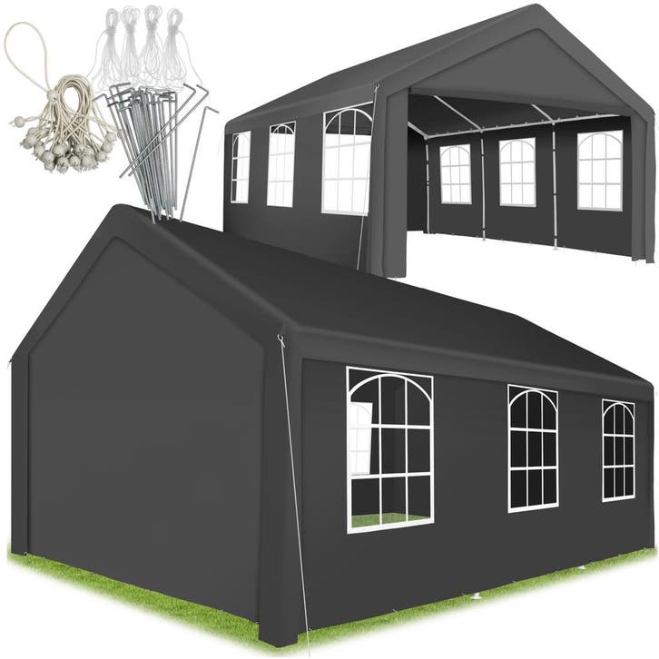 Tuinpaviljoen 6x4m met 4 zijwanden - grijs/wit, Tuin en Terras, Partytenten, Verzenden