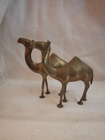 sculptuur, Coppia di cammelli in ottone inciso – Artigianato