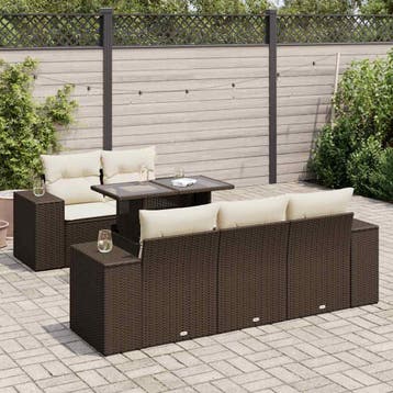 vidaXL 6-delige Loungeset met kussens poly rattan bruin, Verzenden, Nieuw, Loungeset
