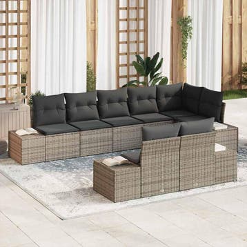 vidaXL Tuinbank Set 8 st Grijs Poly rattan, Verzenden, Nieuw