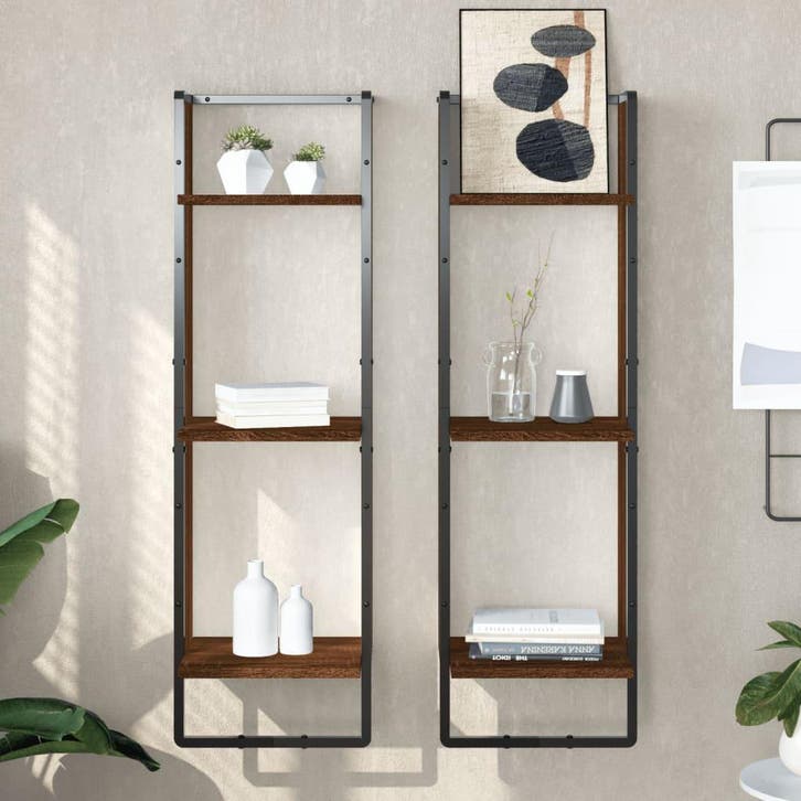 vidaXL Wandrek 3-laags 30x25x100 cm bewerkt hout bruin, Maison & Meubles, Armoires | Armoires murales, Envoi