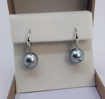 Oorbellen - 14 karaat Witgoud - 9×10 mm Tahitiaanse parels, Nieuw
