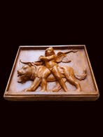 sculptuur, Bassorilievo Cupido Con Cerbero - 25 cm - Gegoten