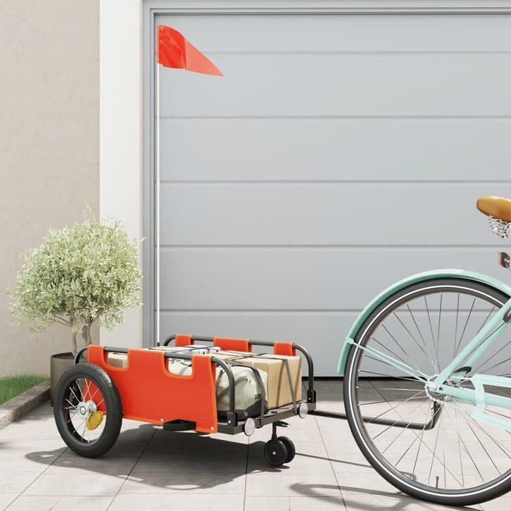 vidaXL Fietstrailer oxford stof en ijzer oranje, Vélos & Vélomoteurs, Accessoires vélo | Remorques, Envoi