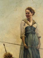 Scuola europea (XIX-XX) - Pescatori in mezzo al mare, Antiek en Kunst