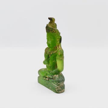 Oude Indochinezen Verguld Groen Archaïsch Glas Boeddha op, Antiek en Kunst