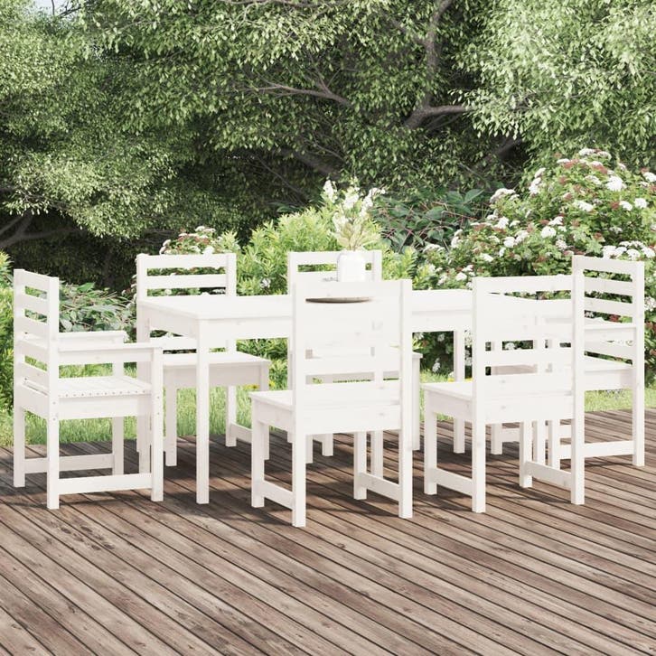 vidaXL 7-delige Tuinset massief grenenhout wit, Tuin en Terras, Tuinsets en Loungesets, Tuinset, Nieuw, Verzenden