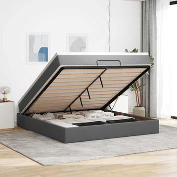 vidaXL Ottoman bed met matras 160x200cm stof donkergrijs, Verzenden