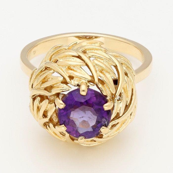 Ring - 18 karaat Geel goud Amethist, Bijoux, Sacs & Beauté, Bagues