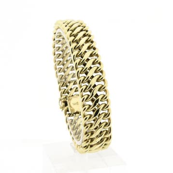 Gouden Franse gourmetschakel armband (Schakelarmband), Handtassen en Accessoires, Armbanden, Ophalen of Verzenden, Gebruikt, Goud