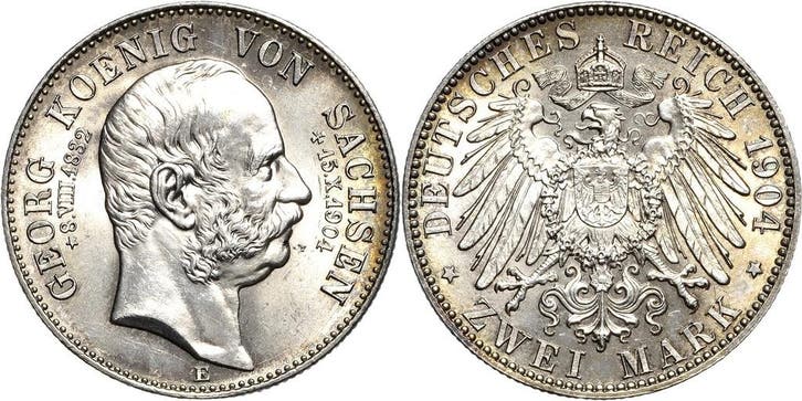 2 Mark Sachsen Georg 1902-1904, Postzegels en Munten, Munten | Europa | Niet-Euromunten, België, Verzenden