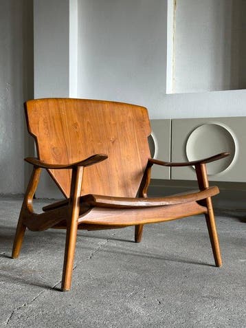 im Stil von Sergio Rodrigues DIZ - Fauteuil (2) - Bois, Antiquités & Art