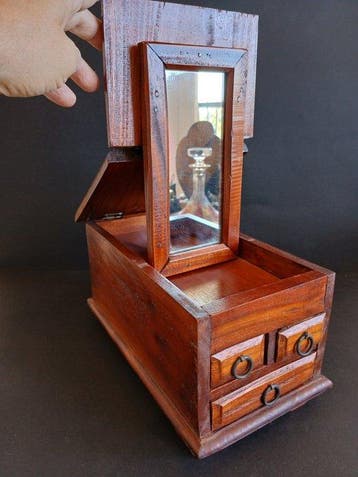 Doos - Hout, Glas - Geen reserveprijs!, Antiek en Kunst