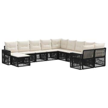 vidaXL Tuinbank Set 11 pcs Zwart en Crème Wit poly rattan, Verzenden