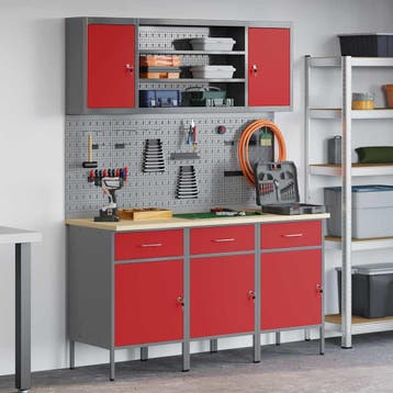 vidaXL Werk Cabinet met lade 7 st Rood Engineered hout en, Verzenden, Nieuw