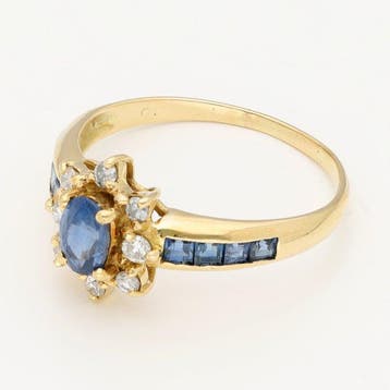 Bague - 18 carats Or jaune - Diamant - Saffier, Nieuw