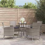 vidaXL 5-delige Bistroset met kussens poly rattan grijs, Verzenden, Nieuw
