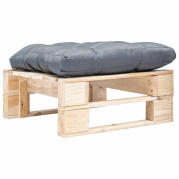 vidaXL Tuinpoef met grijs kussen pallet hout naturel, Verzenden, Nieuw