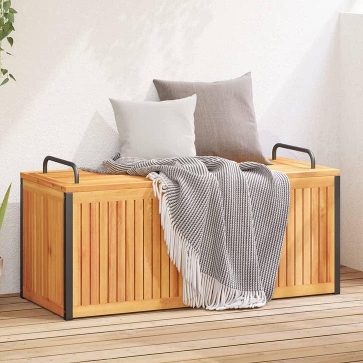 vidaXL Kussenbox 110x45x42/53 cm massief acaciahout en staal, Jardin & Terrasse, Stockage & Armoires de jardin, Envoi