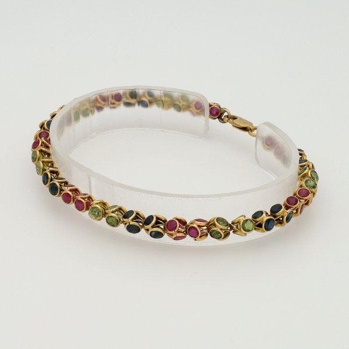 Armband - 18 karaat Geel goud - Saffier, Robijn, Handtassen en Accessoires, Armbanden