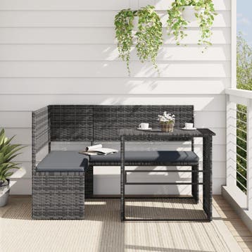 vidaXL Tuinbank met tafel en kussens L-vormig poly rattan, Verzenden
