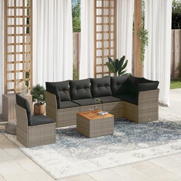 vidaXL 7-delige Loungeset met kussens poly rattan grijs, Verzenden, Nieuw, Loungeset
