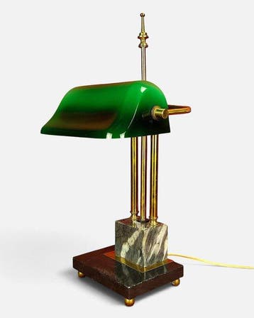 Bankierslamp - Marmer, Messing, Glas - bankierslamp, Antiek en Kunst