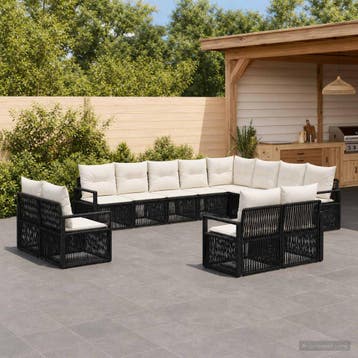 vidaXL Tuinbank Set 12 st Zwart poly rattan, Verzenden, Nieuw