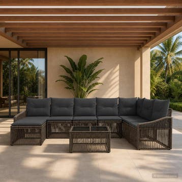 vidaXL Tuinbank Set 9 st Grijs poly rattan, Tuin en Terras, Verzenden, Nieuw