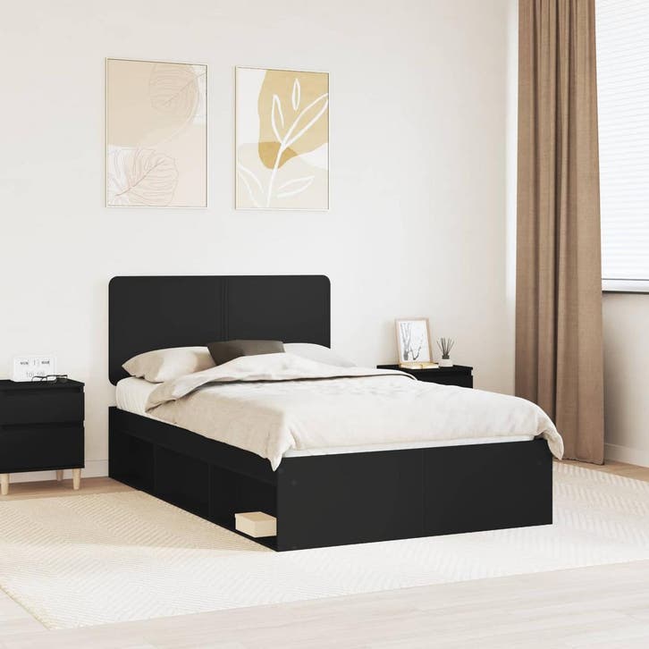 vidaXL Bedframe met hoofdeinde Zwart 120 x 200 cm Massief, Huis en Inrichting, Slaapkamer | Bedden, Nieuw, Verzenden