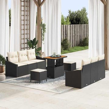 vidaXL Tuinbank Set met kussen 9 pcs Zwart poly rattan, Verzenden, Nieuw