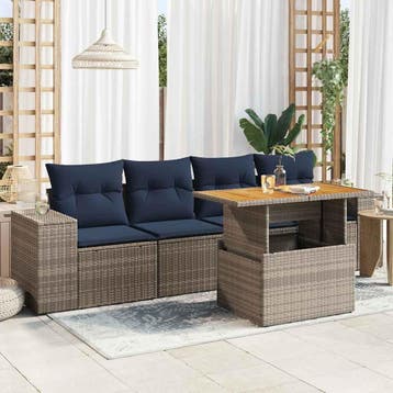 vidaXL 5-delige Loungeset met kussens poly rattan grijs, Verzenden, Loungeset