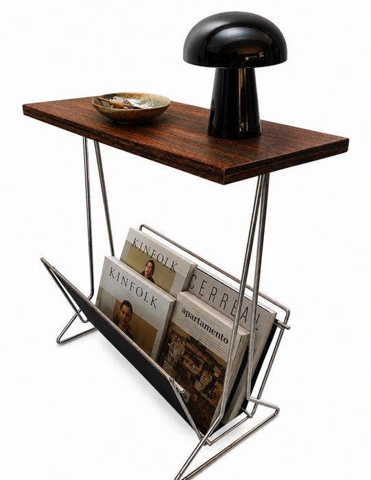 Tijdschriftenhouder - Hout, Metaal - Vintage, Antiek en Kunst, Kunst | Designobjecten