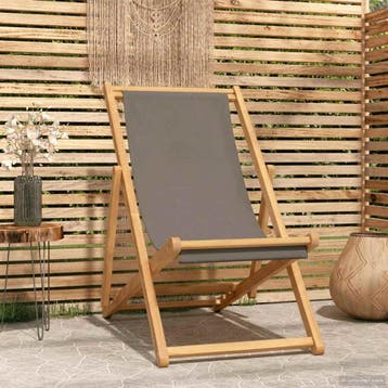 vidaXL Zonstoel Taupe Massief Teakhout, Jardin & Terrasse, Chaises de jardin, Verzenden