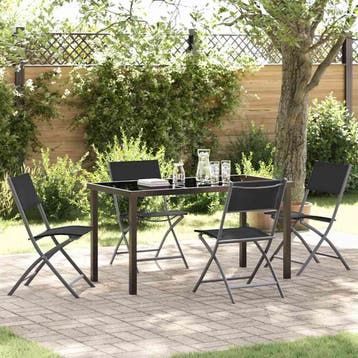 vidaXL Tuin Eettafel Set 5 pcs Zwart Gepoedercoat staal, Verzenden, Nieuw