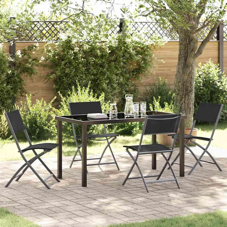 vidaXL Tuin Eettafel Set 5 pcs Zwart Gepoedercoat staal, Jardin & Terrasse, Ensembles de jardin, Envoi